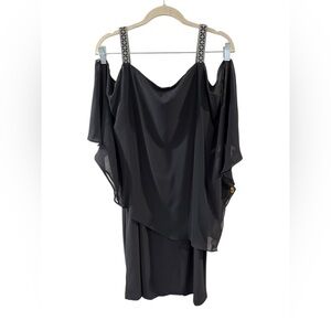 Roz & Ali Elegant Black Dress with Rhinestone Straps